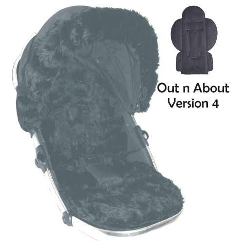 Black Faux Fur Padded Seat Liner to fit Out n About Nipper v4 Pushchairs